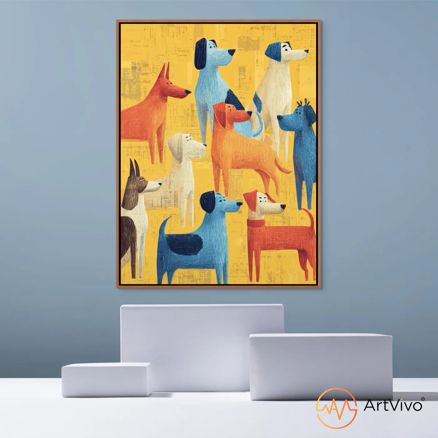 pandilla-amarilla-cuadro-perros-lienzo-realidad-aumentada-artvivo