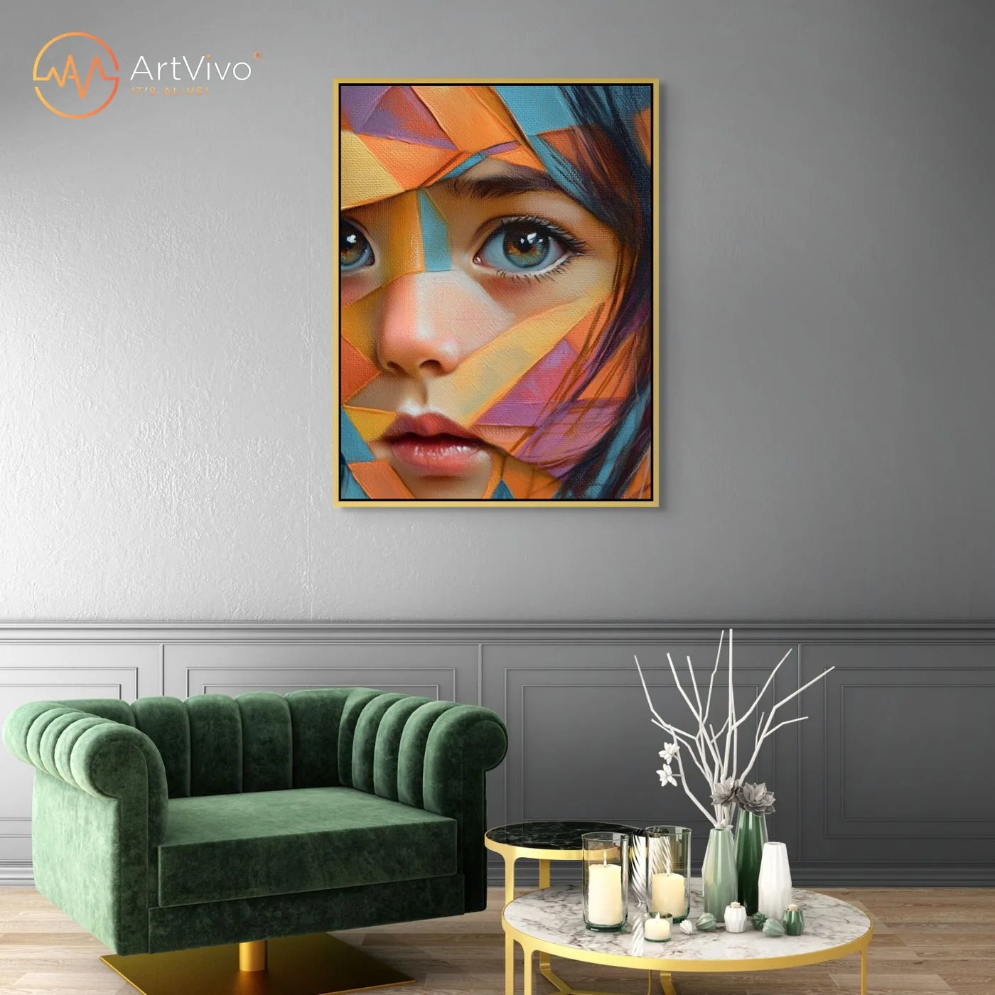 Cuadro abstracto moderno Alma en Colores retrato femenino decorando sala contemporánea ArtVivo