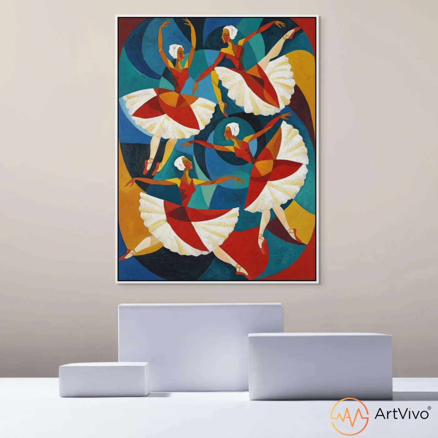 Cuadros artísticos para sala — La Danza bailarinas cubistas en lienzo ArtVivo