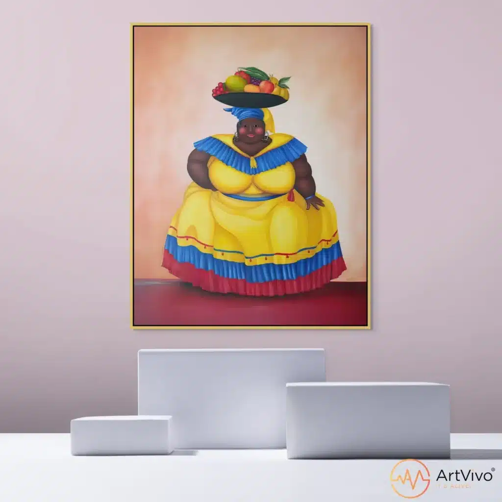 Cuadros artísticos colombianos para sala — Orgullosa palenquera en lienzo ArtVivo