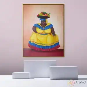 Cuadros artísticos colombianos para sala — Orgullosa palenquera en lienzo ArtVivo