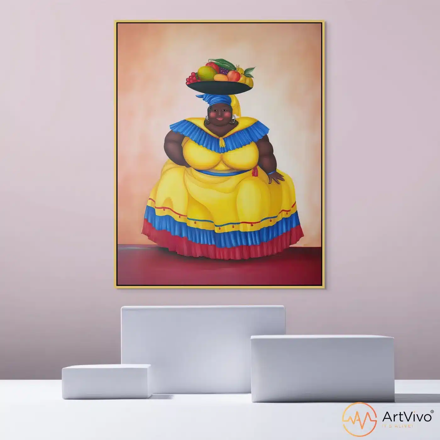 Cuadros artísticos colombianos para sala — Orgullosa palenquera en lienzo ArtVivo