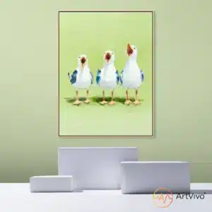Cuadros de animales divertidos — Los Tres Tenores gaviotas cantando en lienzo ArtVivo