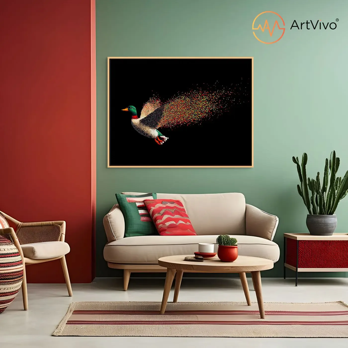 Cuadro decorativo Duck Hunt Pixel pato pixel art en sala moderna ArtVivo