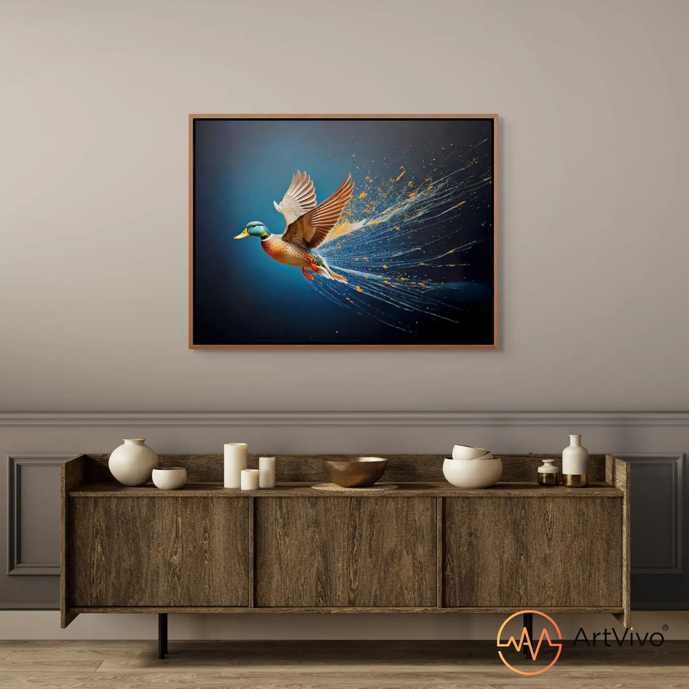 Cuadro decorativo interactivo Duck Hunt Splash en recibidor moderno ArtVivo