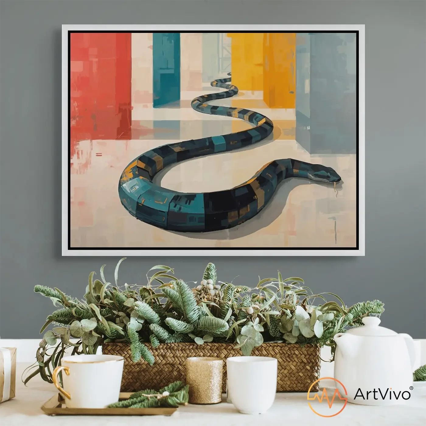 Cuadro interactivo Snake Blocks en recibidor con diseño contemporáneo ArtVivo