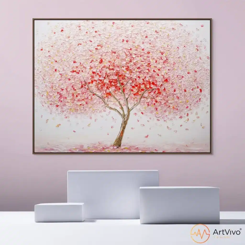 Cuadros decorativos para sala — Lluvia de Pétalos árbol cerezo en flor en lienzo ArtVivo