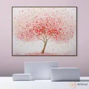 Cuadros decorativos para sala — Lluvia de Pétalos árbol cerezo en flor en lienzo ArtVivo