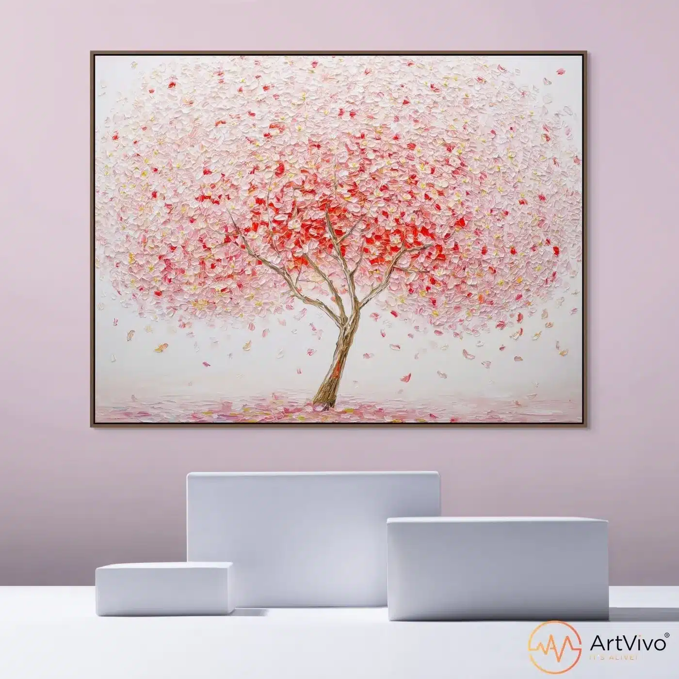 Cuadros decorativos para sala — Lluvia de Pétalos árbol cerezo en flor en lienzo ArtVivo
