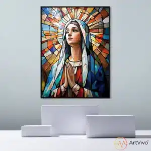 Cuadros religiosos para sala — Luz de Fe Virgen María vitral contemporáneo en lienzo ArtVivo