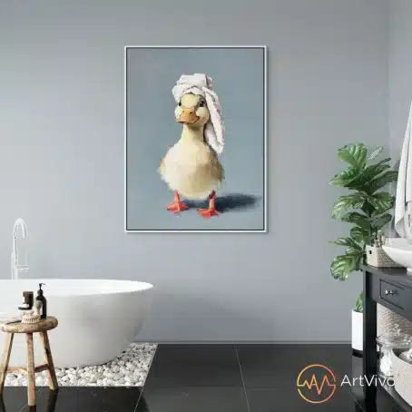 Cuadro decorativo animado patito en lienzo para baño ArtVivo