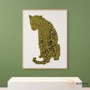 Poster decorativo de animales jaguar dorado líneas negras El Jaguar — ArtVivo