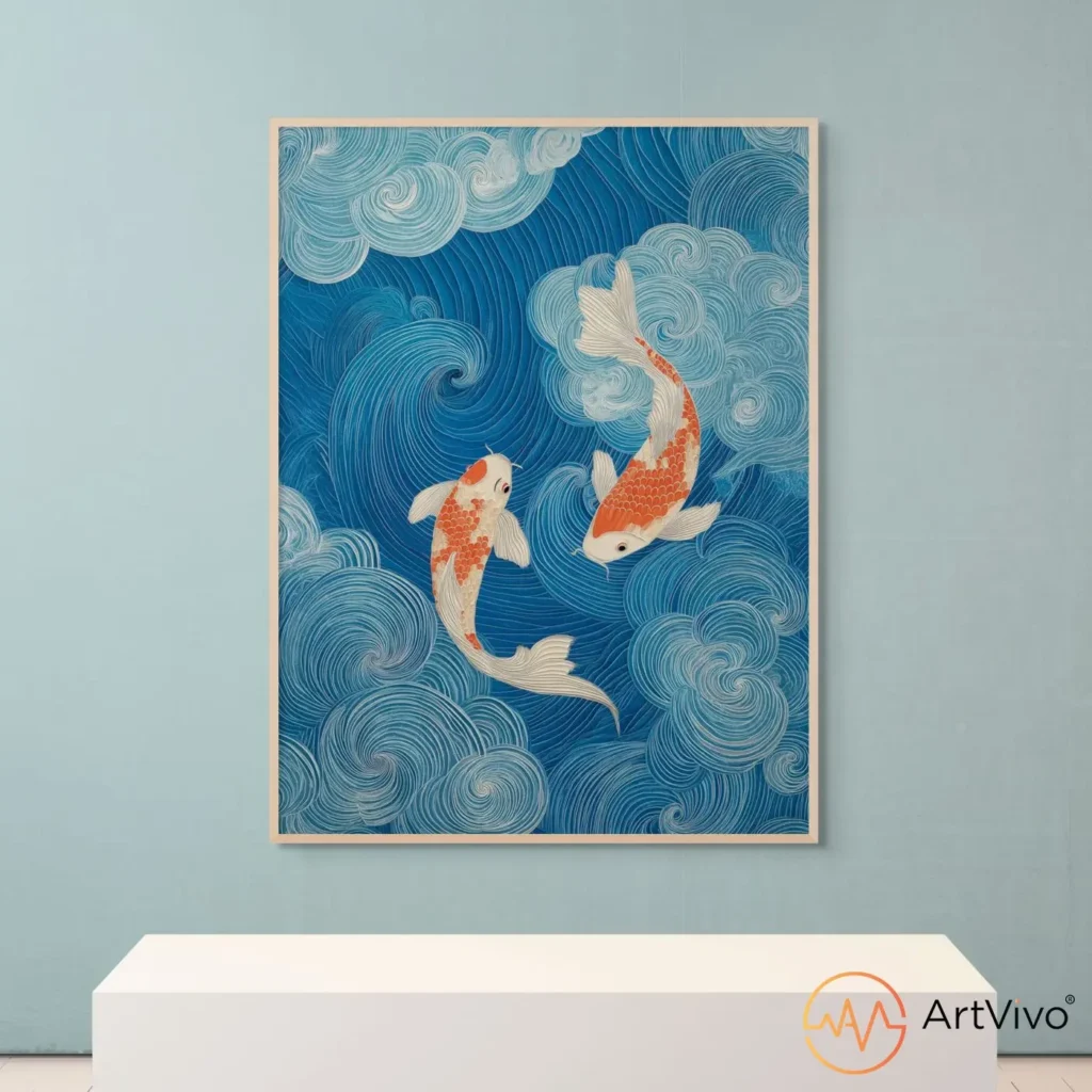 Poster decorativo para sala peces koi naranjas Abundancia — ArtVivo