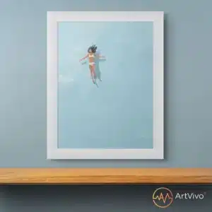 Poster decorativo para sala mujer flotando en agua azul Azul Sereno — ArtVivo