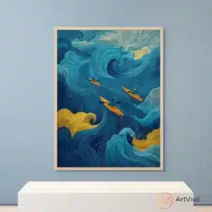 Poster decorativo para sala kayaks entre olas Contra la Corriente — ArtVivo