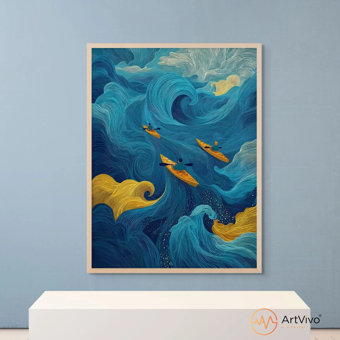 Poster decorativo para sala kayaks entre olas Contra la Corriente — ArtVivo
