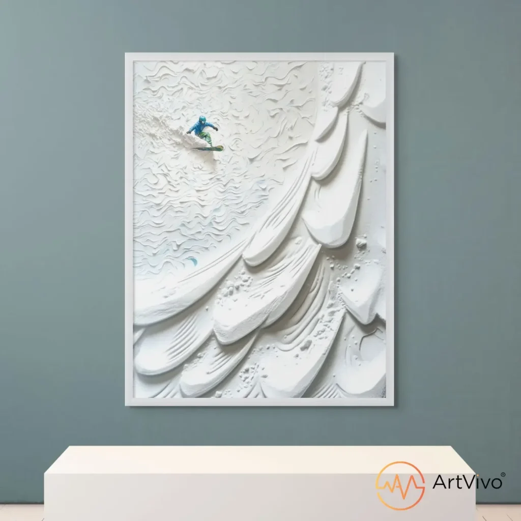 Poster decorativo para sala snowboarder nieve escultórica Downhill — ArtVivo