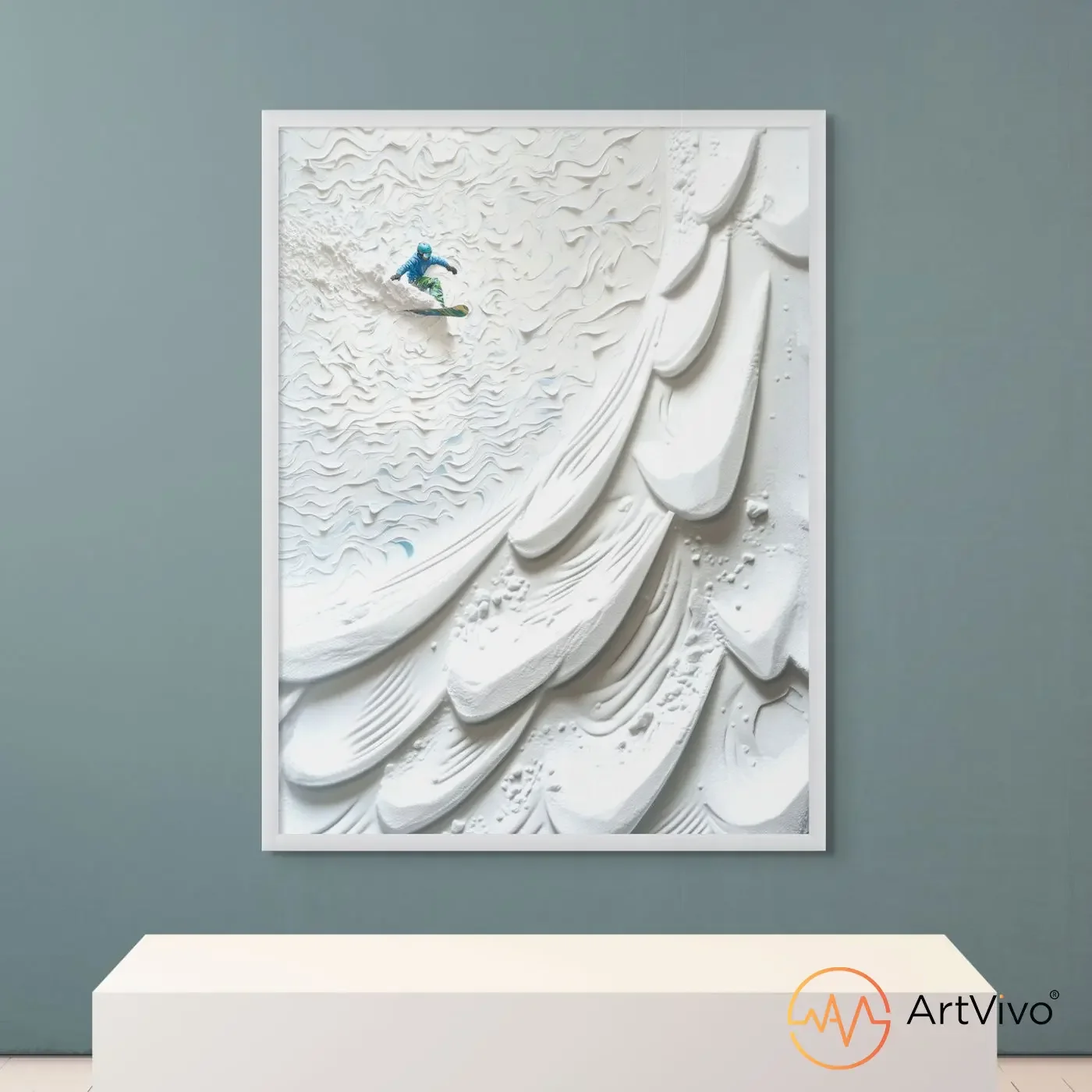 Poster decorativo para sala snowboarder nieve escultórica Downhill — ArtVivo