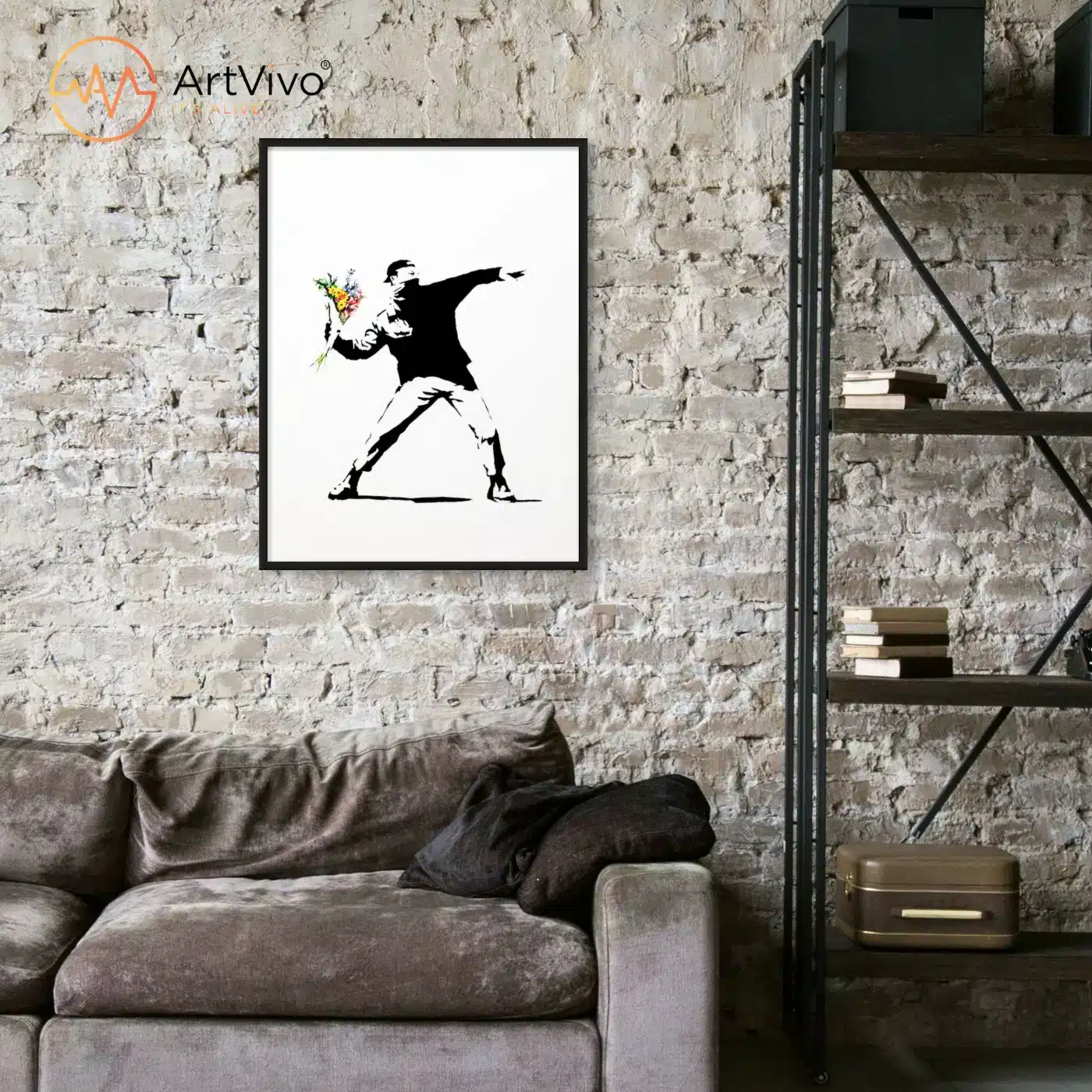 Cuadro de arte urbano en blanco y negro decorando una sala, ArtVivo