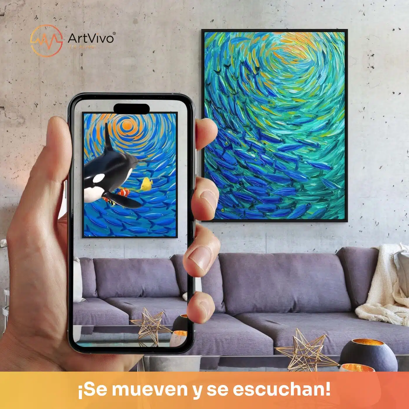 Cardumen: cuadro decorativo animado, la imagen cobra vida en tu celular con ArtVivo