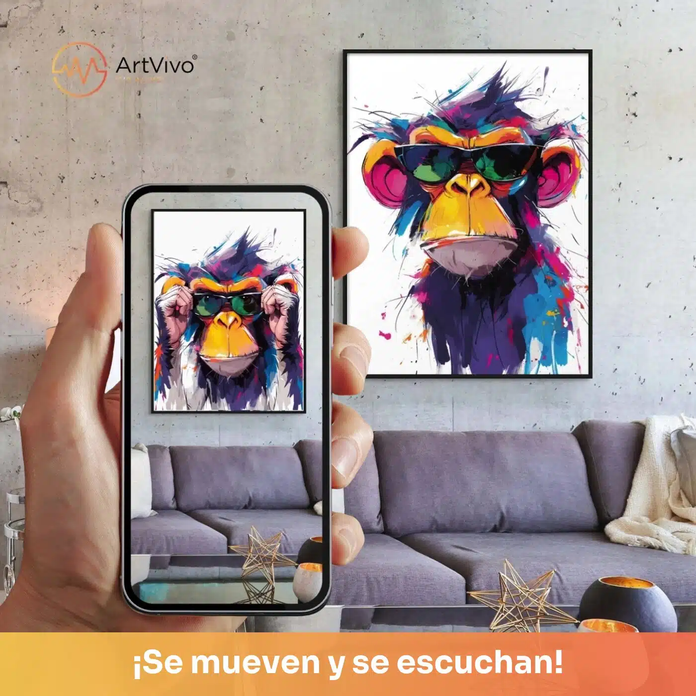 Cool Monkey: cuadro decorativo animado, la imagen cobra vida en tu celular con ArtVivo