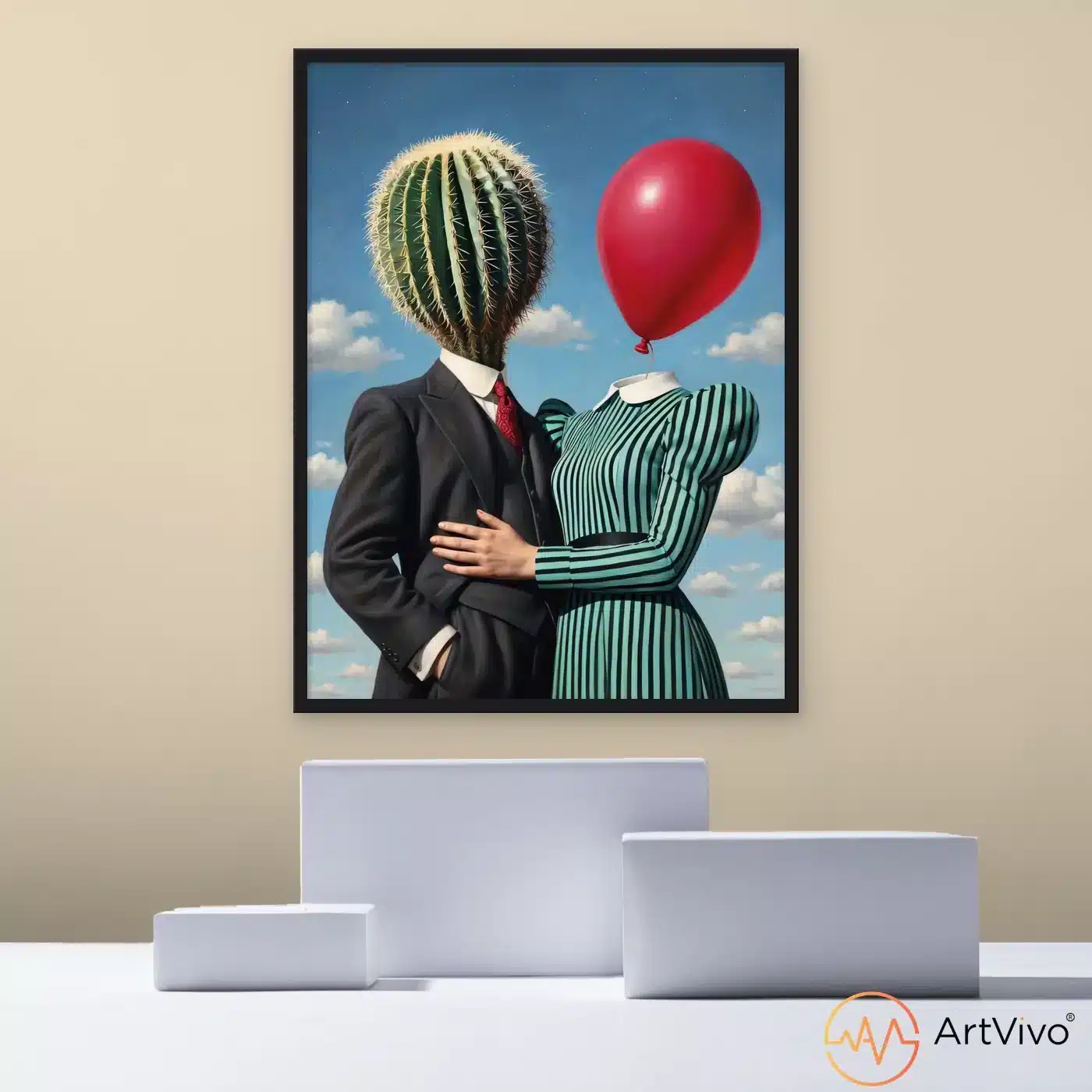 Cuadro surrealista de pareja Amor Bomba ArtVivo