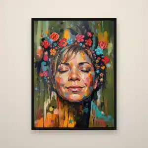 Cuadro personalizado de homenaje: retrato con flores y marco negro
