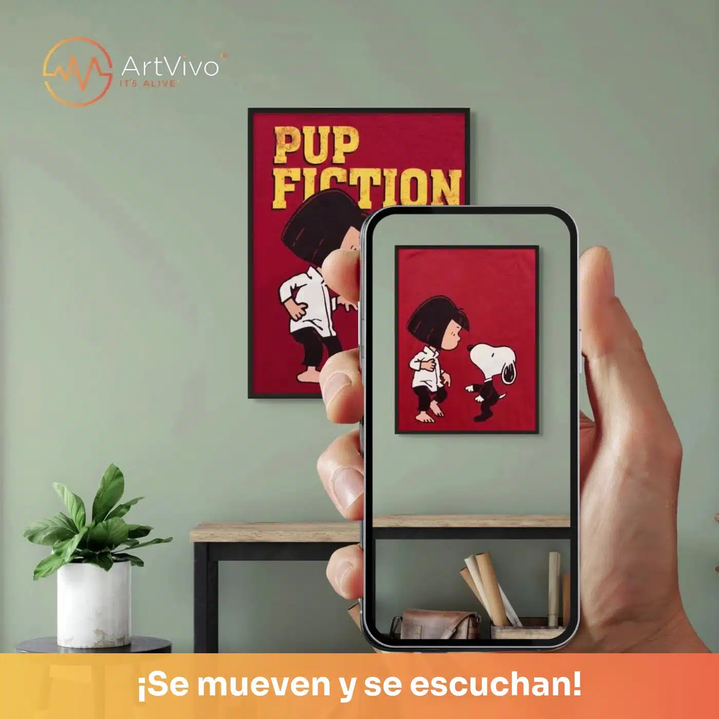 Pup Fiction: cuadro decorativo animado, la imagen cobra vida en tu celular con ArtVivo
