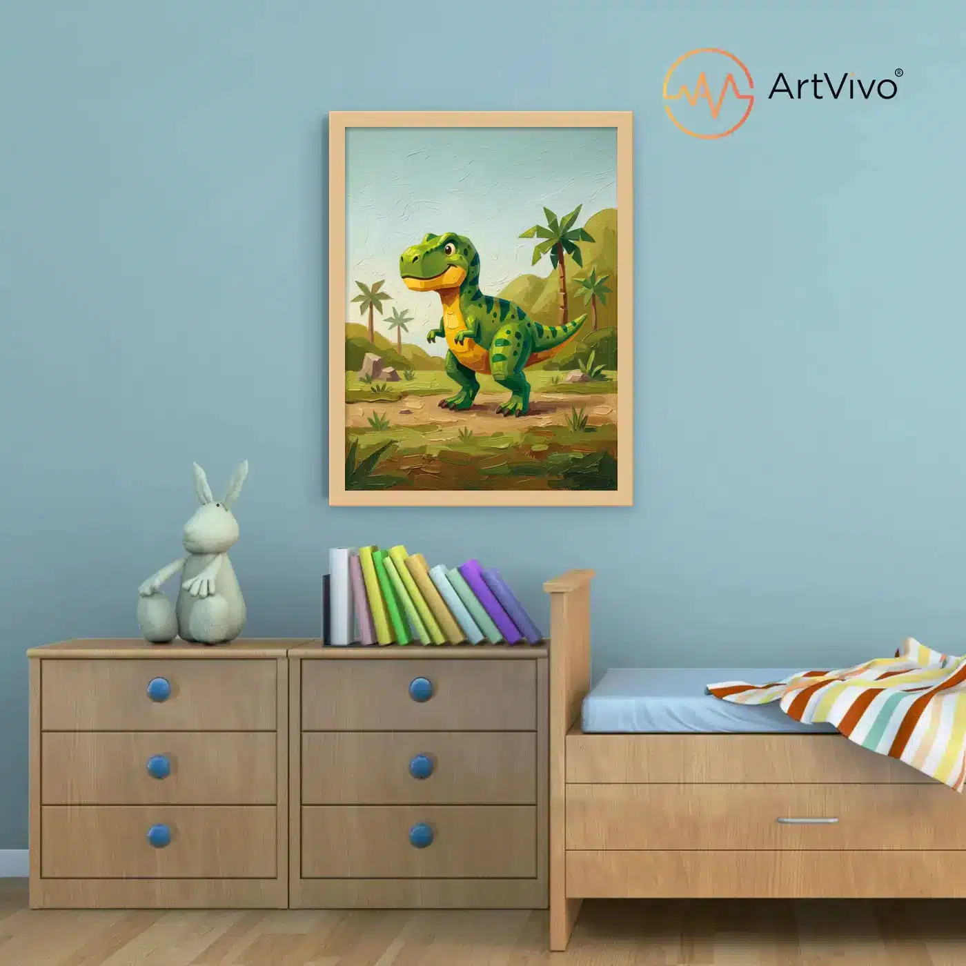 Cuadro de dinosaurio T-Rex decorando un cuarto de niños, ArtVivo